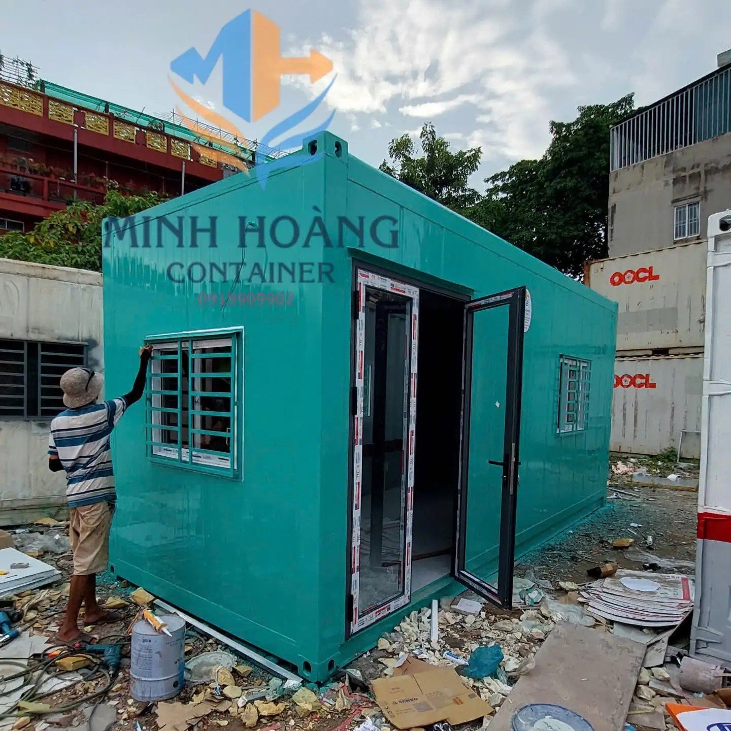 Container Nhà Ở 20 Feet Xanh Ngọc Có Toilet